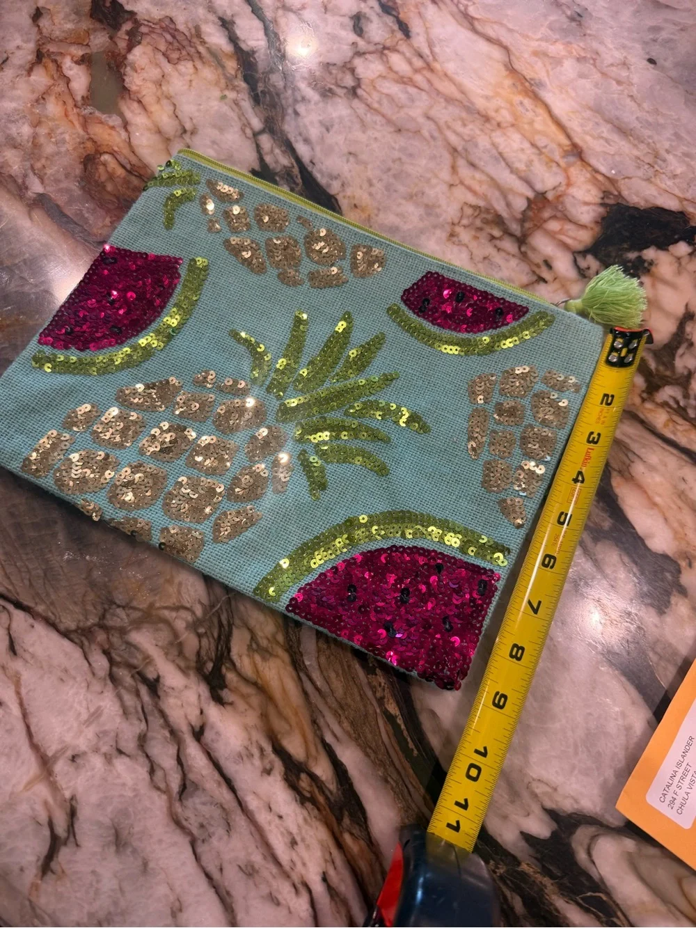Mud Pie Aqua and Lime Zip Pouch with Pink Accent